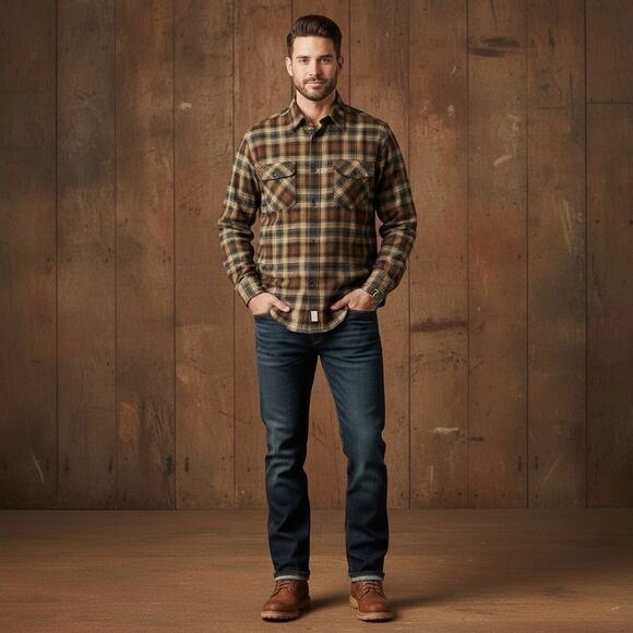 Carhartt Men’s Original Fit Plaid Flannel Shirt Brown Navy – Size L Tall NWT - Picture 1 of 4